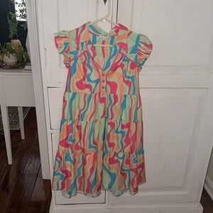 Umgee Multicolor Wavy Print Mini Dress - Coral, Teal, Yellow, Pink